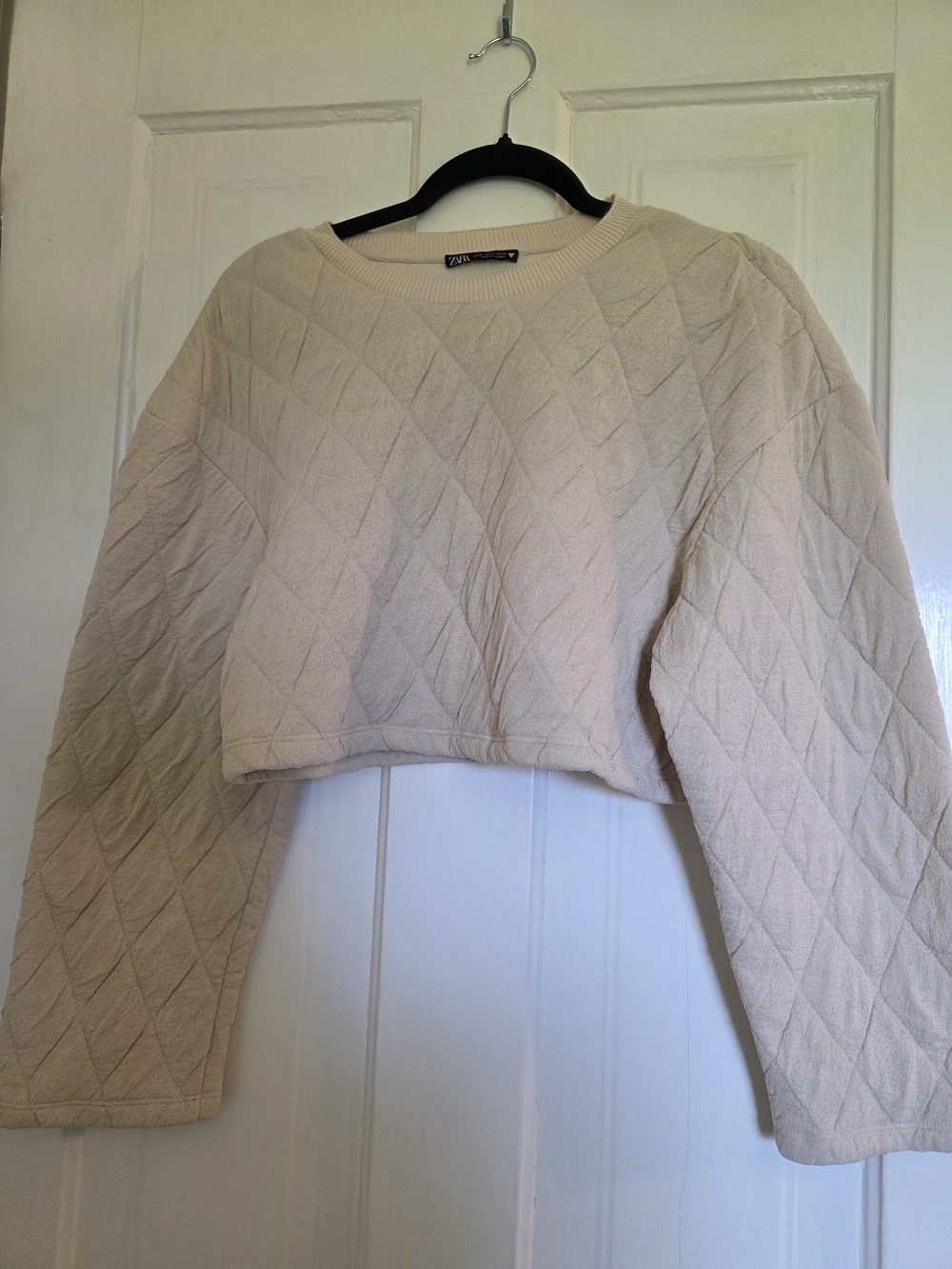 Zara Cream Quilted Cropped Sweater